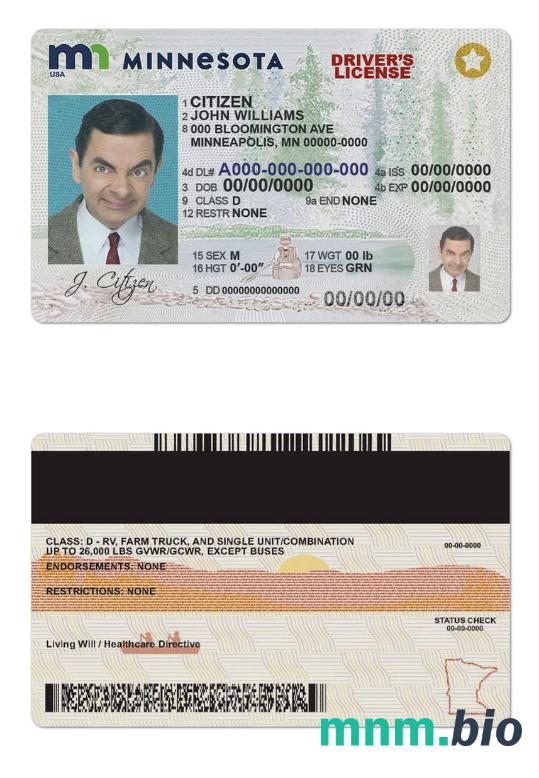 Szablon prawa jazdy USA Minnesota w formacie PSD, ze wszystkimi czcionkami